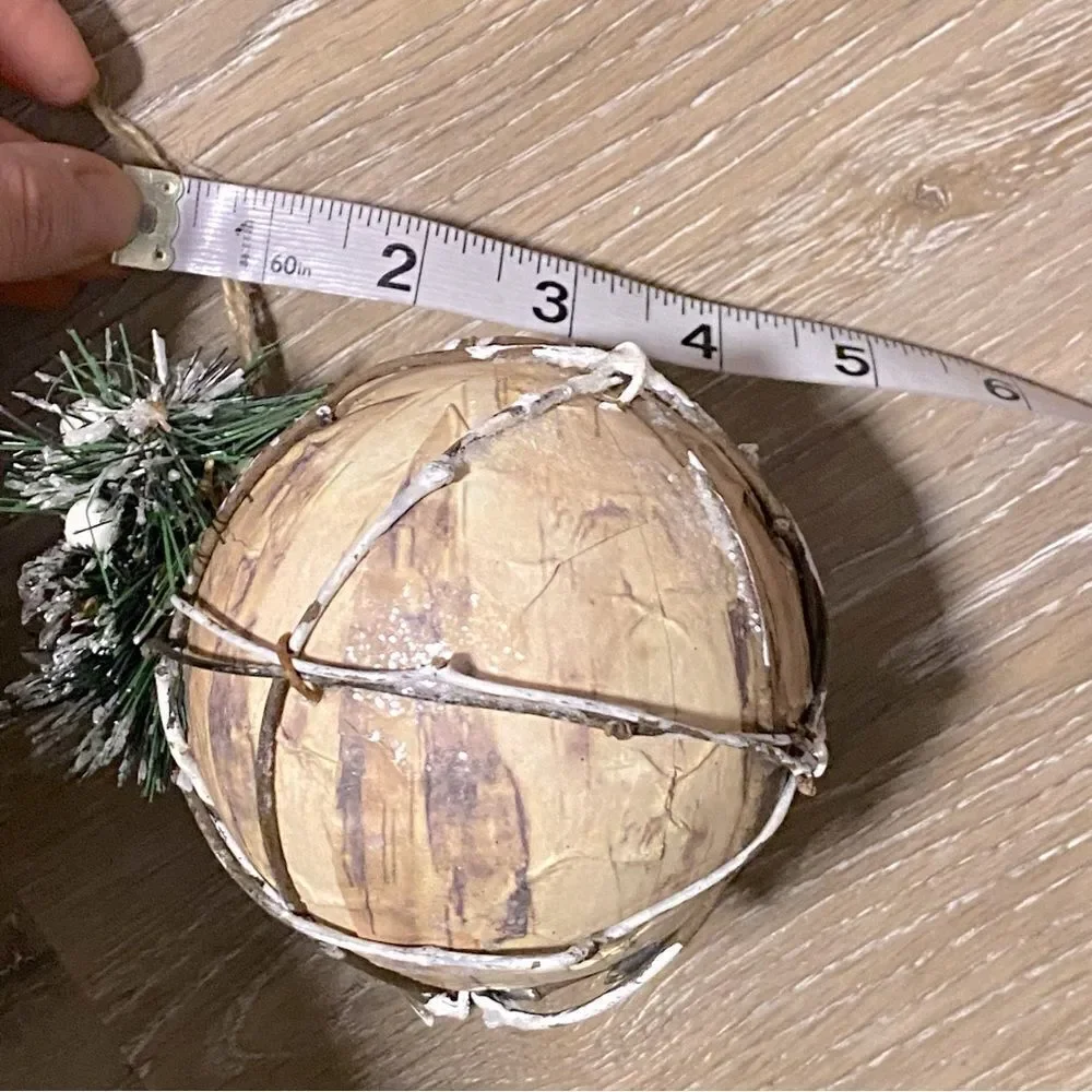 Large birch bark rustic glitter snowy holiday Christmas tree Ornaments set of 4